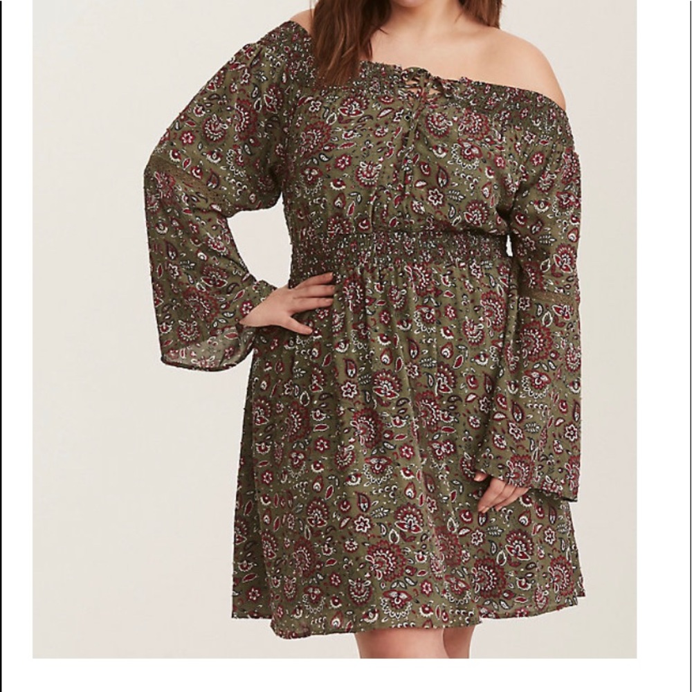 MULTI FLORAL OFF SHOULDER LACE Up SKATER DRESS